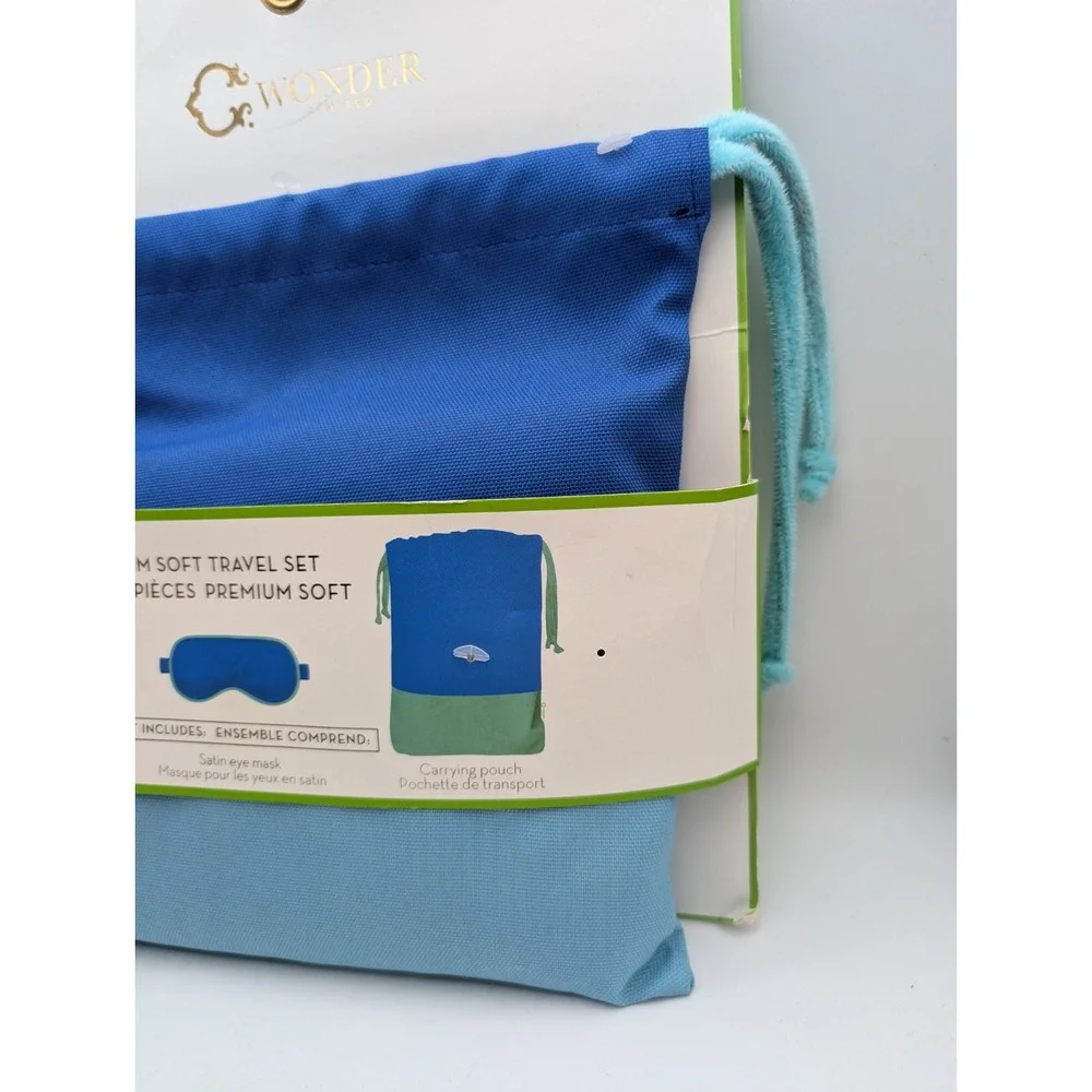 WONDER LIMITED Limited 3 Piece Travel Set Bag Blanket Satin Eye Mask, New‎